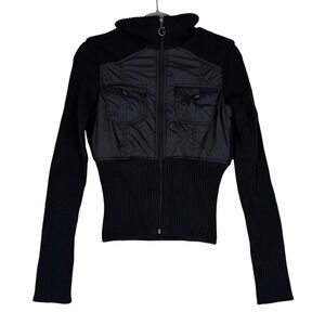 Guess Jeans Authentic Jacket Womens Small Black Nylon Full Zip Ribbed Panel